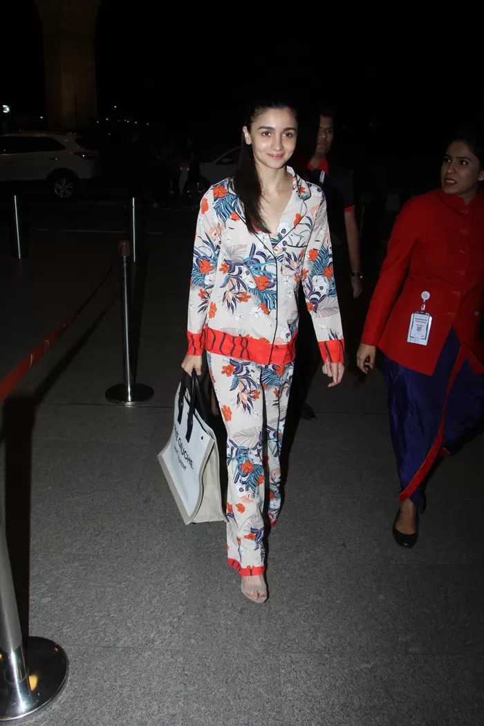 Alia Bhatt In A Floral Gucci Set And Givenchy Bag At The Mumbai Airport 